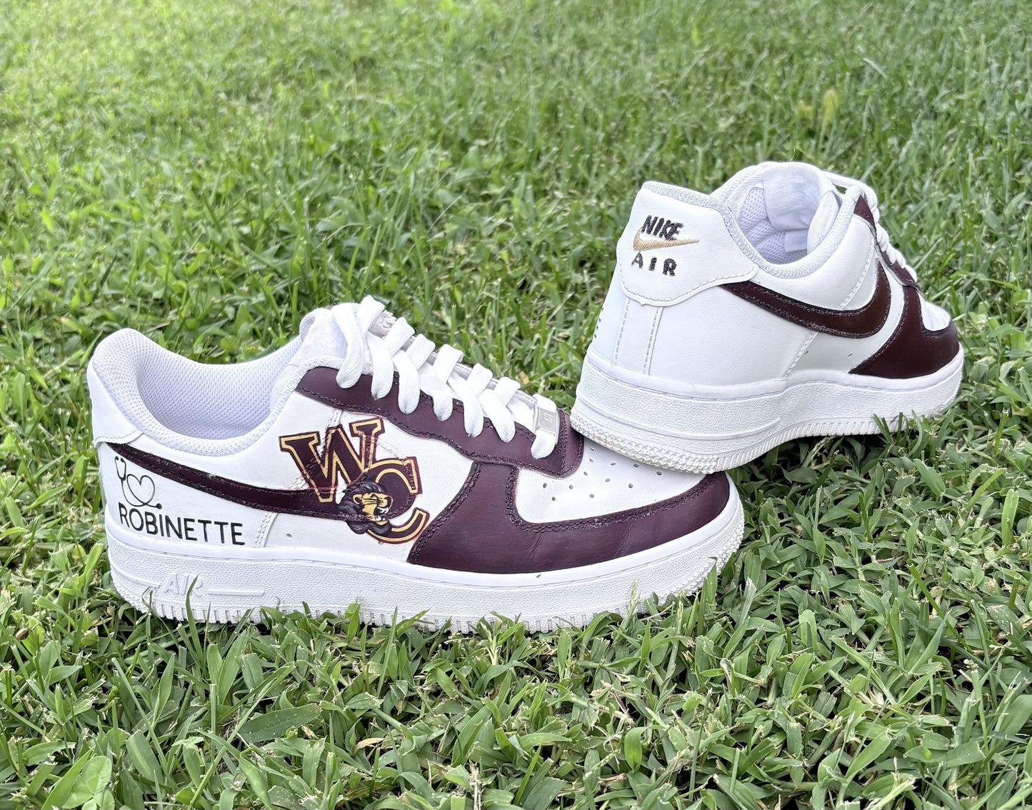 Custom Hand Painted Nike Air Force 1 Sneakers, High School, College Sports Logo, Your Unique Design